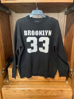 Charlotte Russe Black Brooklyn 33 Graphic Knit Crewneck Sweater